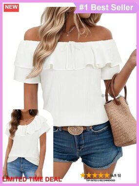 Off Shoulder Chiffon Blouse Flutter Sleeve Bow Tie Women's Top
